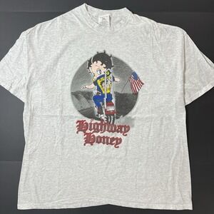 Vintage Betty Boop T-Shirt Size 3XL Gray Cartoon 90s Biker Highway Honey Grunge